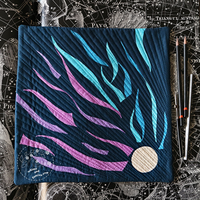 Comet Speeding Through Space - Art quilt inspired by nature and science. Quilted And Painted Fabric with Liquitex acrylic – Whims And Fancies