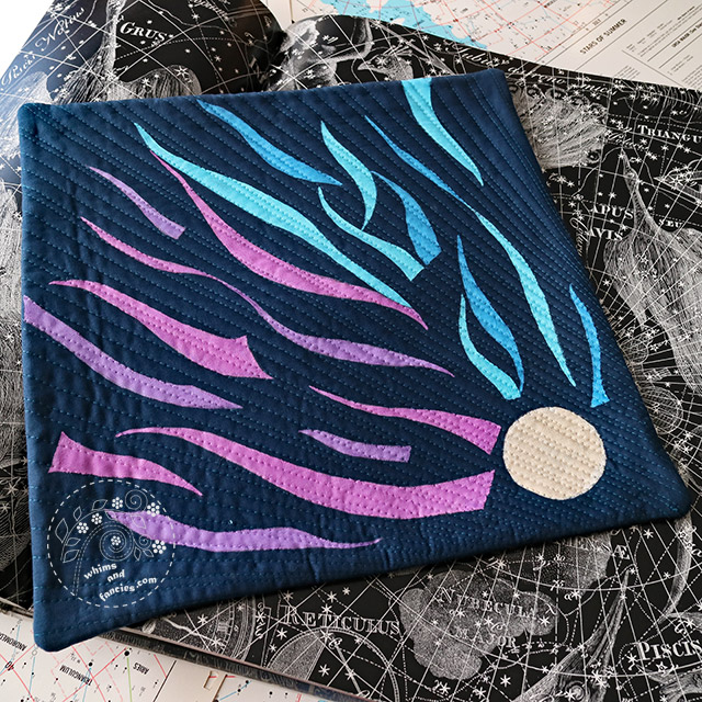 Comet Speeding Through Space - Art quilt inspired by nature and science. Quilted And Painted Fabric with Liquitex acrylic – Whims And Fancies