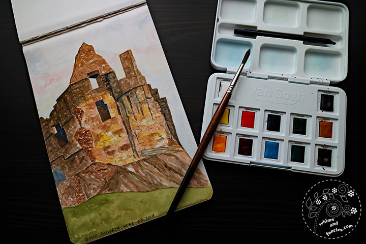 Crumbling Stone Castle Watercolour Painting | Whims And Fancies