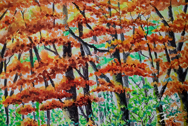 Autumn Forest Trees Painted With FW Acrylic Inks | Whims And Fancies