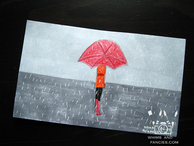 Walking in Rain with Red Umbrella Painting | Whims And Fancies
