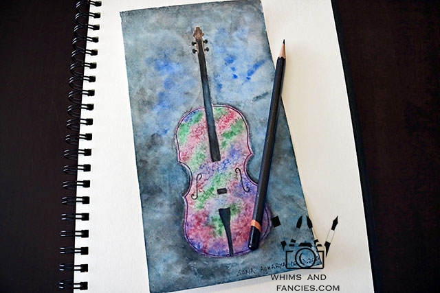 Cello Watercolour Sketch | Whims And Fancies