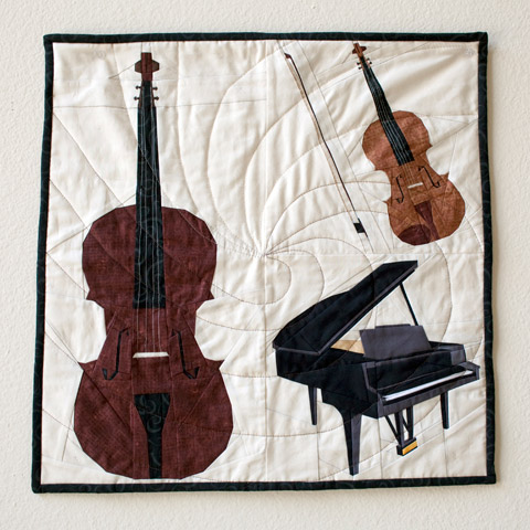 Piano Trio Music Quilt - Piano Violin Cello Quilt Pattern | Whims and Fancies