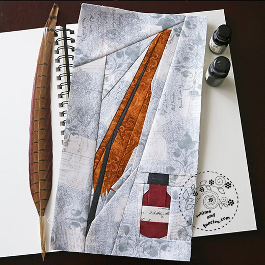 Make Art - Feather Quill quilt pattern with ink bottle | Whims And Fancies