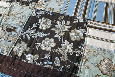 Aqua Brown With Green & Cream home machine and hand quilted