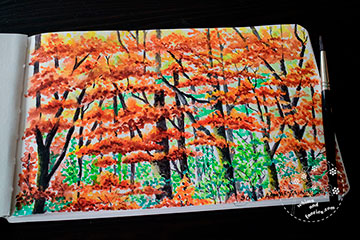 Autumn Forest with acrylic ink / watercolour Painting
