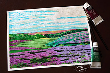Heather In Yorkshire Moors Acrylic Painting