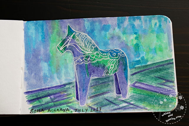 Sketchbook 2017 - Dala Horse Winsor Newton Ink Painting | Whims And Fancies